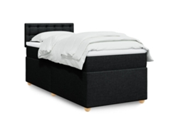 Cama Box Spring Con Colchón Tela Negro 90x200 Cm