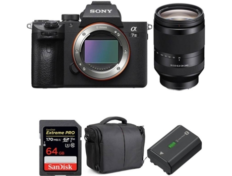 Kit Cámara Mirrorless, Objectivo y Accesorios SONY ALPHA 7 III (24 MP - Sensor: Exmor R BSI - ISO: 100 a 51200)