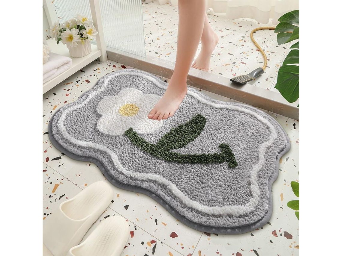 Alfombrilla Antiderrame Superabsorbente Y Suave De Microfibra Para Baño Y Dormitorio, 79x51cm, Gris.