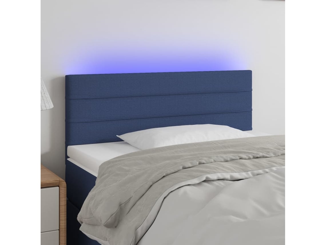 Cabecero Con Led De Tela Azul 90x5x78/88 Cm