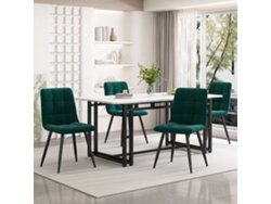 Conjunto Comedor 140x80 Cm - Mesa Moderna Y 4 Sillas Terciopelo Verde