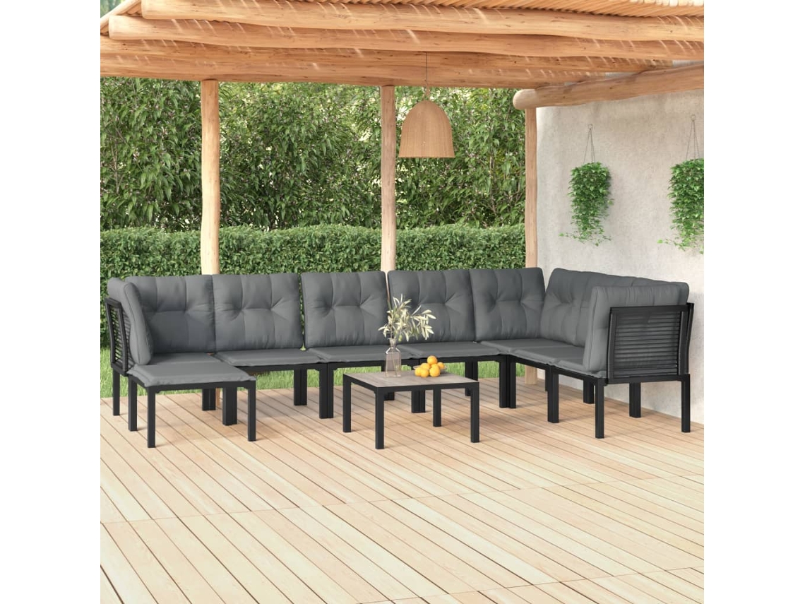 Conjunto de salón de jardín de mimbre negro y gris de 9 piezas Dkd Home Decor