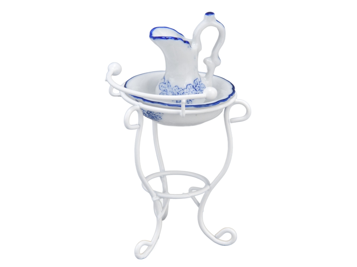 Accesorios De Baño Para Casa De Muñecas A Escala 1:12: Lavabo Con Soporte, Tetera Y Palangana - Cerámica Y Metal
