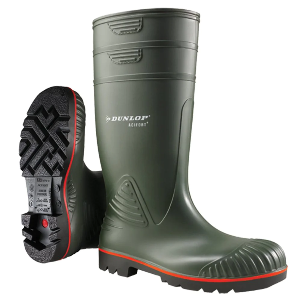 Botas de agua impermeables verdes de seguridad completa resistentes DUNLOP Acifort