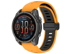 Bracelete Para Garmin Fenix 8 Amoled (43mm) - Silicone Magnético - Duas Cores Laranja + Preto