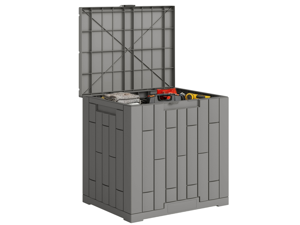 Caja De Almacenamiento Exterior Impermeable Y Resistente A Los Rayos Uv Con Cerradura, 114 Litros, Color Gris.