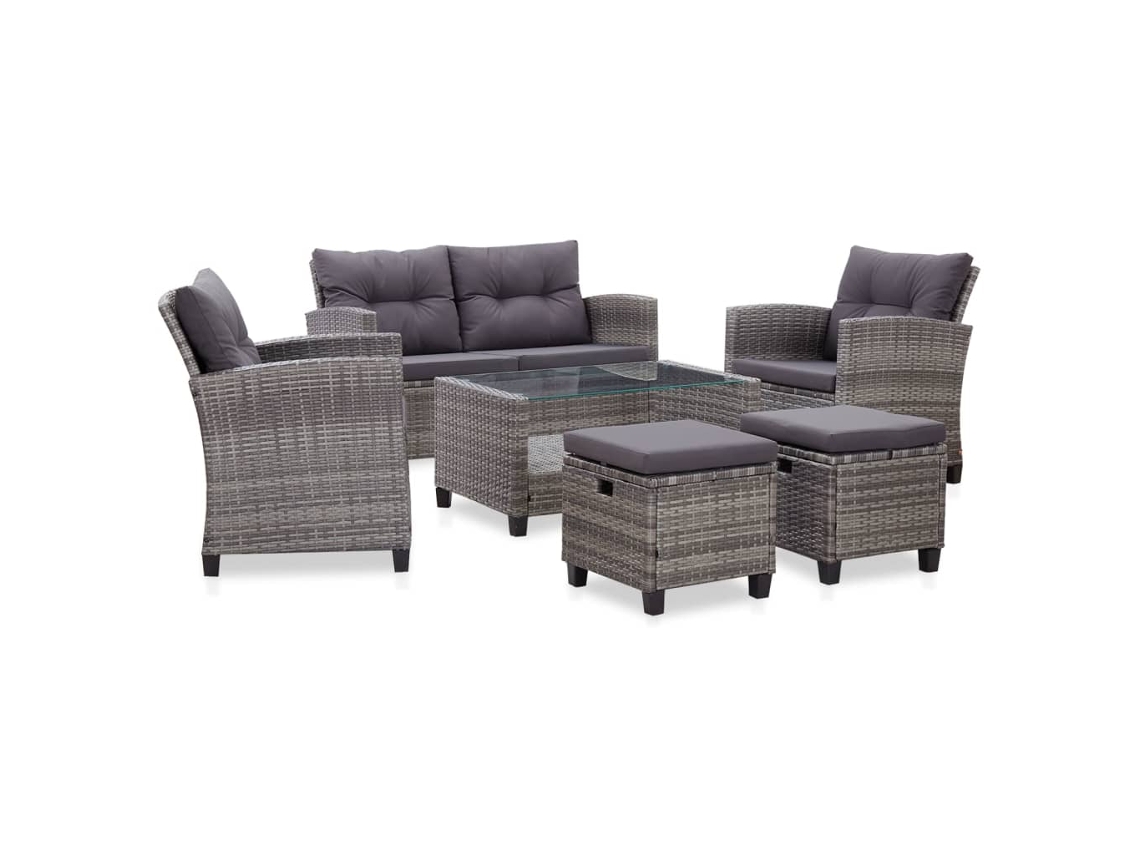 Conjunto de sofás de jardín con cojines de mimbre gris oscuro, Dkd Home Decor