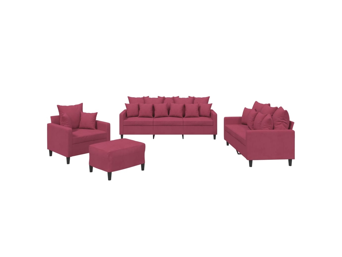 Maison Exclusive - Juego De Sofás Con Cojines 4 Piezas Terciopelo Rojo Tinto