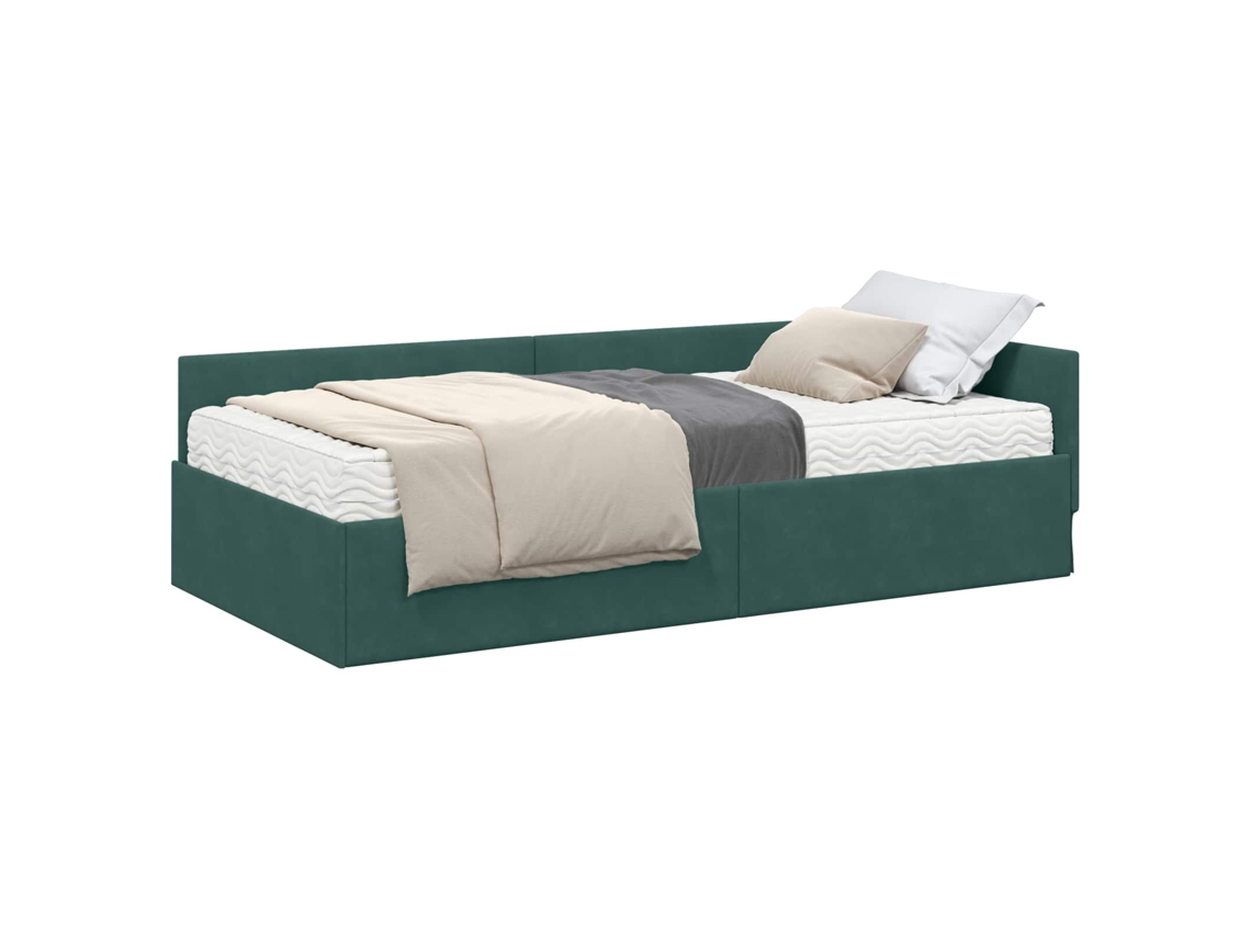 Maison Exclusive - Estructura De Cama Esquina Con Colchón 2 Pcs Verde Terciopelo