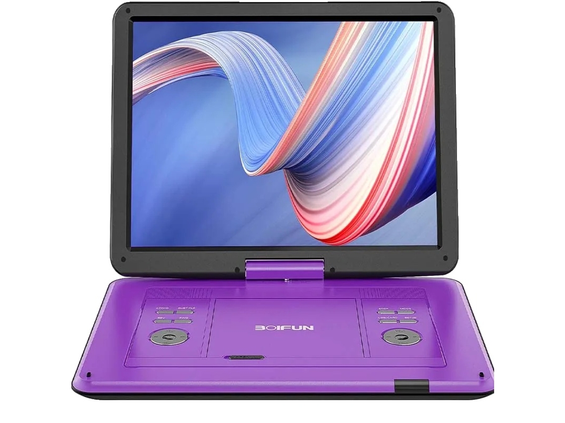 Reproductor de DVD portátil, pantalla HD de 15,6 pulgadas, hasta 6 horas de reproducción, compatible con múltiples formatos.