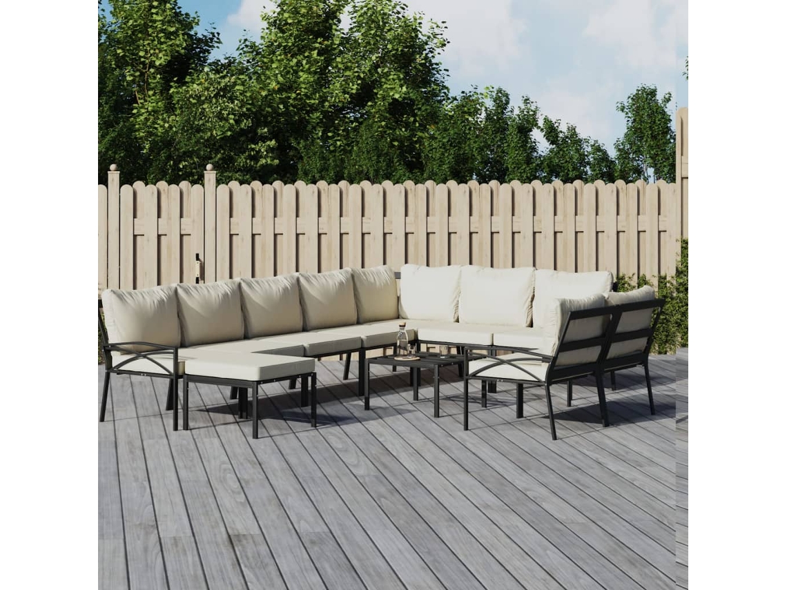 Conjunto Lounge Jardim Aço 11 Peças C/ Almofadas Areia Dkd Home Decor