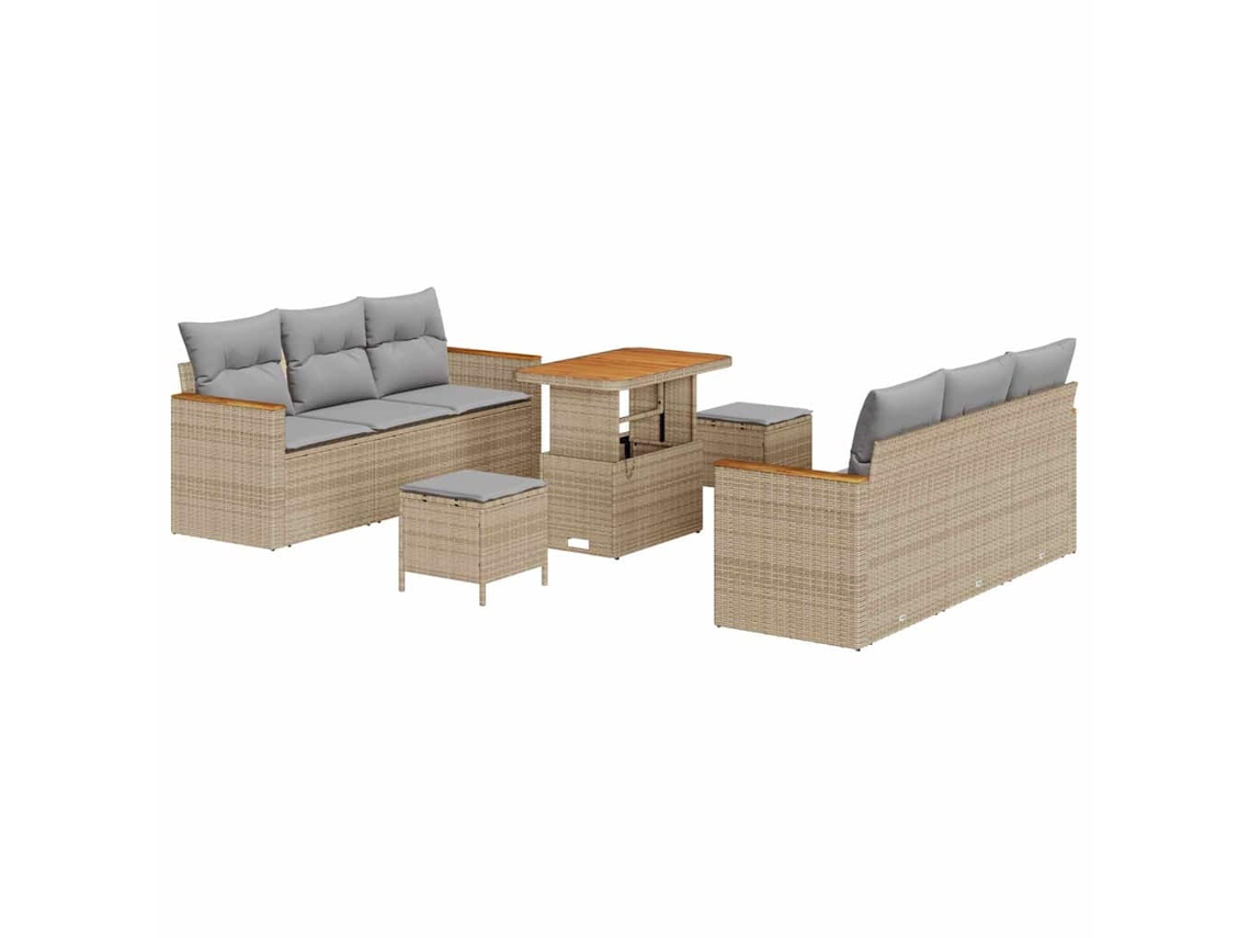 Maison Exclusive - Conjunto de sofás de jardín de mimbre de 11 piezas en beige y gris claro.