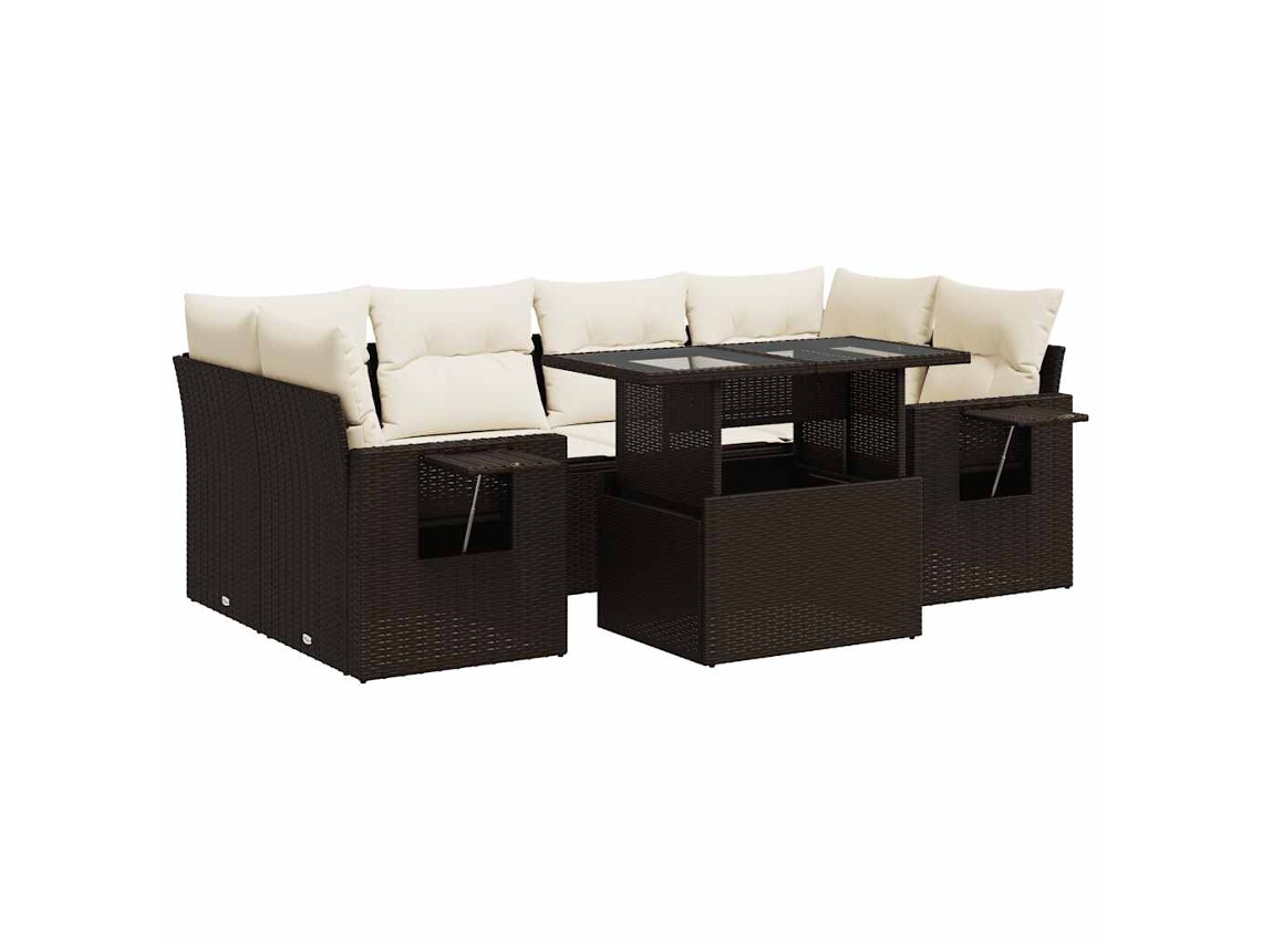 Conjunto de 7 sofás de jardín con cojines, mimbre, patas marrones, MAISON EXCLUSIVE (7 piezas)