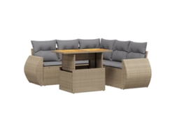 Conjunto 6 de sofás jardín con cojines VIDAXL ratán sintético beige