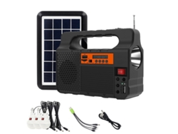 Generador solar portátil con panel solar, radio, altavoz Bluetooth, cargador de teléfono, linterna, estación de energía y batería recargable de 3600 mAh.