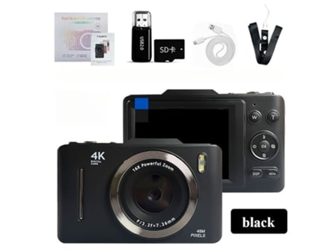 Cámara compacta portátil Digitallab 4K HD con zoom de 16x, pantalla de 28 pulgadas, 64 GB, color negro