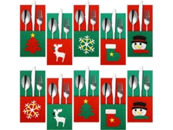 10 Portacubiertos navideños de fieltro: muñeco de nieve, árbol, reno, copo de nieve, bolsas para cuchillo y tenedor para decorar la mesa.
