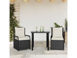 Juego de comedor de jardín de 3 piezas con cojines de mimbre negros de DKD Home Decor