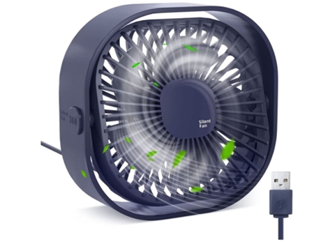 Ventilador de escritorio USB Ventilador pequeño de 3 velocidades Ventilador de escritorio silencioso giratorio 360 de 4 pulgadas Azul BISBISOUS