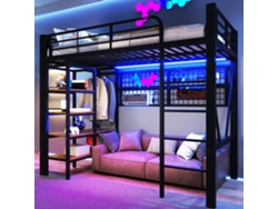 Cama Alta De Metal De 90x200 Con Barra Para Colgar Ropa Con Iluminación Led Y Almacenamiento Abierto.