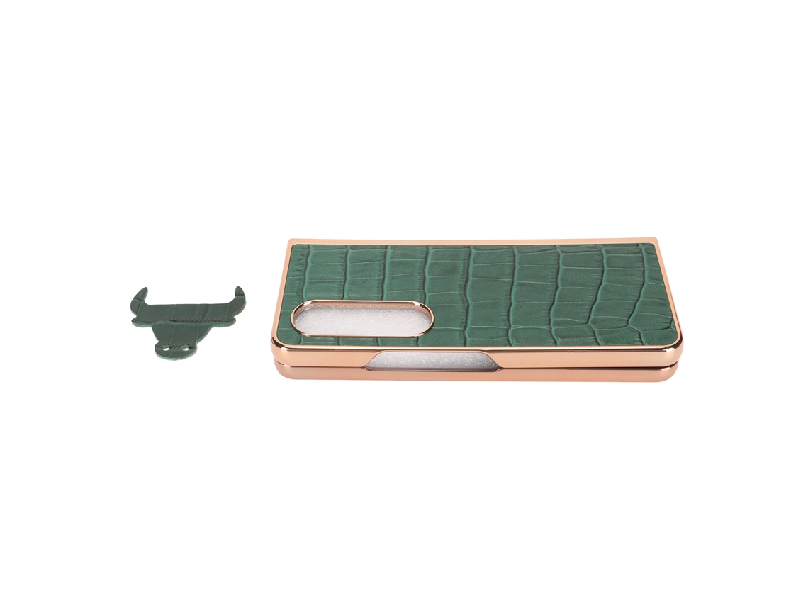 Capa Protetora De Couro Real Para Samsung Galaxy Z Fold 4 Padrão Crocodilo Verde Anti-rasgos
