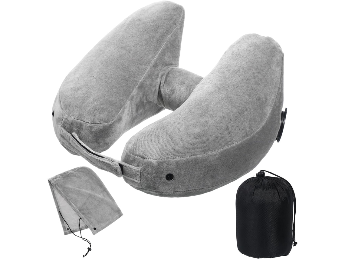 Travesseiro De Viagem Inflável Em Formato De U Com Capuz, Suporte Portátil Para O Pescoço Para Viagens De Avião E Carro.