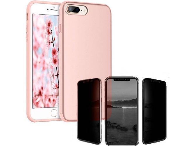 Kit Funda y Protector Privacy iPhone 7 Plus, 8 Plus SlimShield Rosa