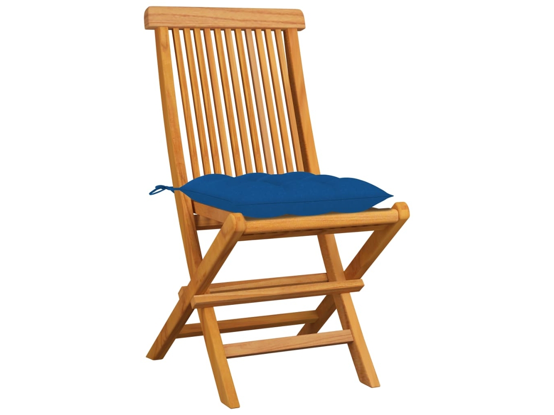Maison Exclusive - Sillas De Jardín 4 Uds Madera Maciza De Teca Con Cojines Azules