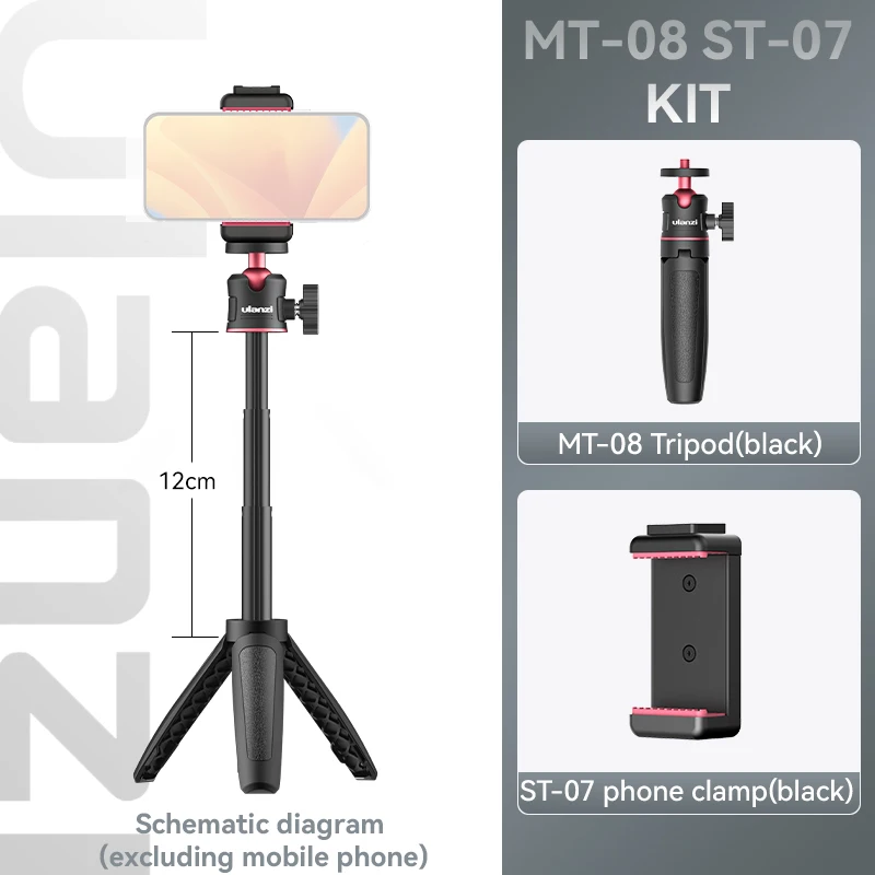 Kit de mini trípode 1 negro, plegable, interfaz de 1/4 de pulgada, compatible con DSLR, Android y iPhone