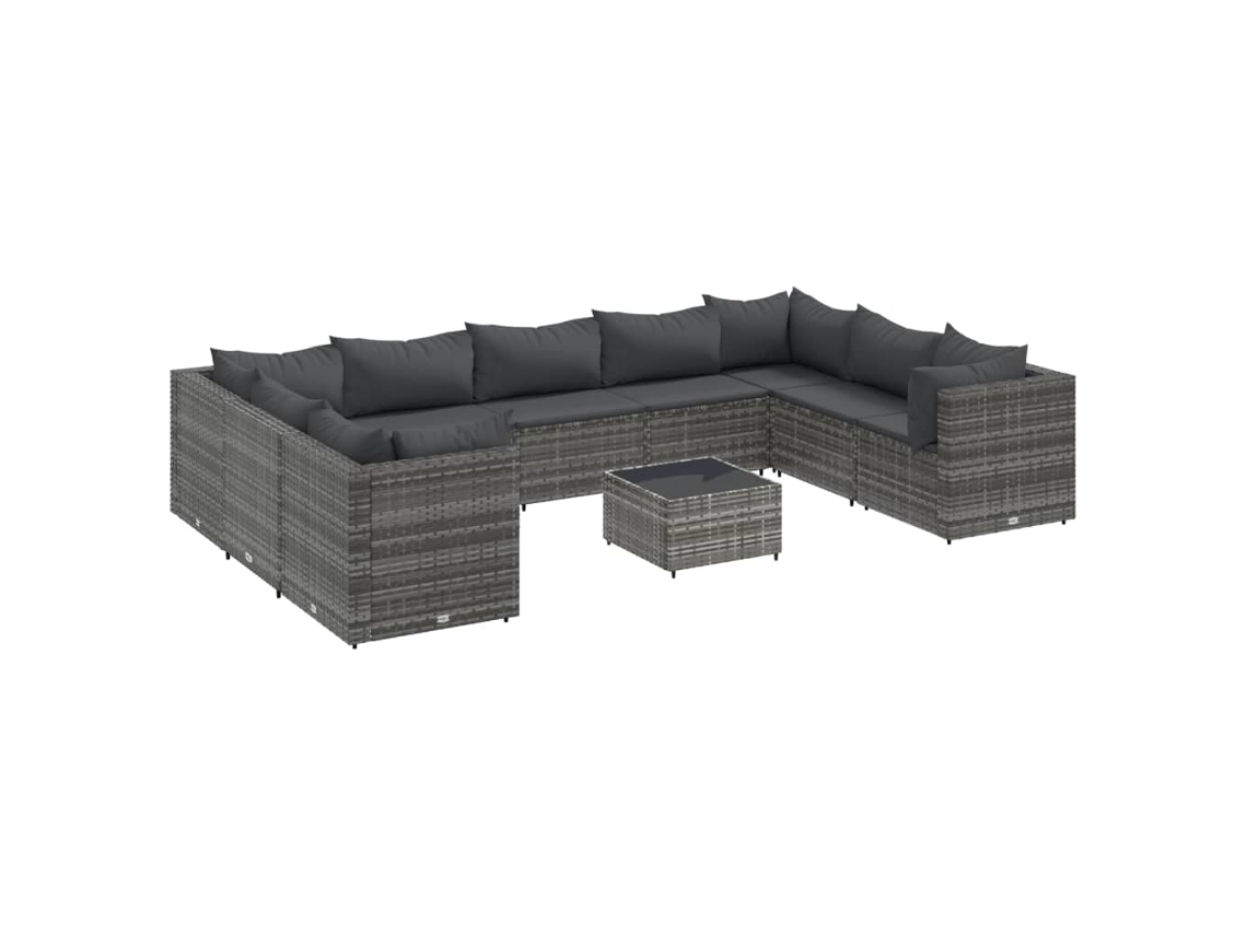 Conjunto 10 de muebles de jardín VIDAXL y cojines ratán sintético gris