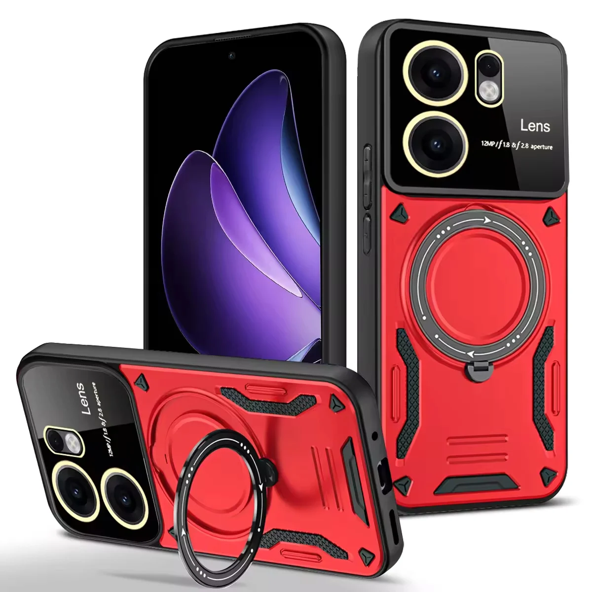 (rojo, Oppo Reno14 Pro) Funda Para Teléfono Con Soporte Magnético De Anillo De 360° Con Protección Para La Cámara Y Protección Contra Caídas.