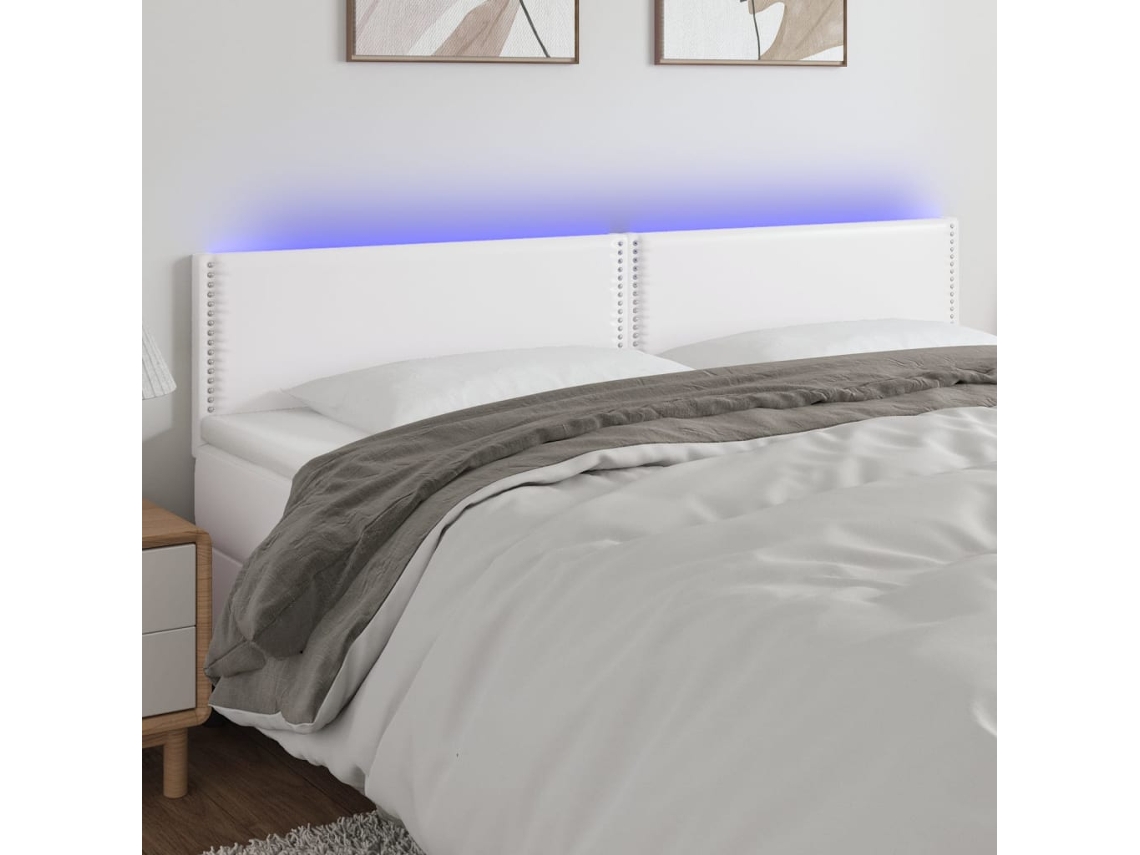 Cabecero Con Led Cuero Sintético Blanco 200x5x78/88 Cm
