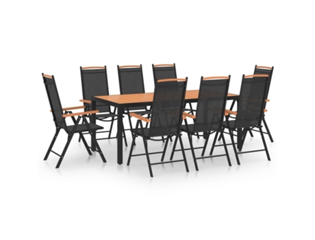 Conjunto 9 de comedor de jardín VIDAXL aluminio negro