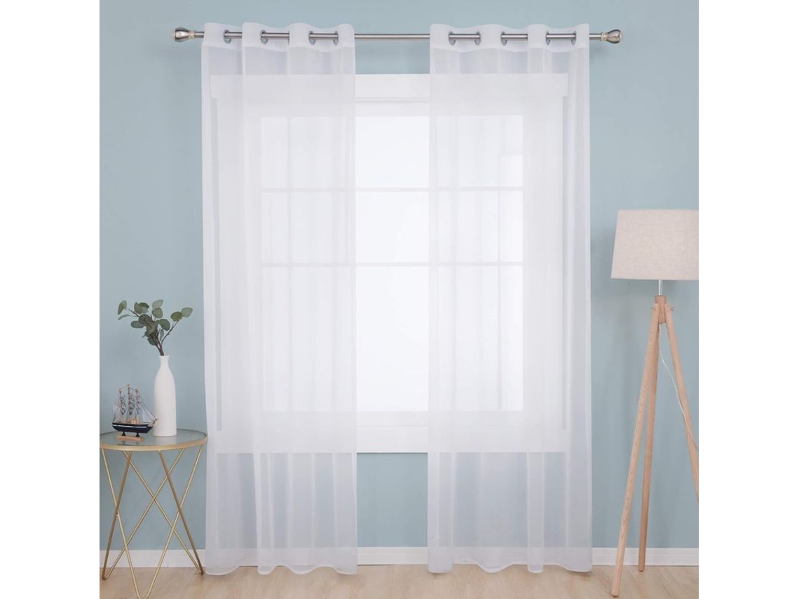 2026-3597-cortinas Transparentes Modernas Linjou 2 Paneles 132x242cm Grommets Poliéster Blanco Cocina Salón 132 X 242 Cm