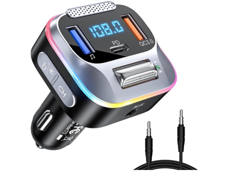 Transmisor de FM para automóvil Bluetooth 5.0, cargador de automóvil PD QC3.0, adaptador de música de radio Bluetooth AUX (negro) CHRONUS