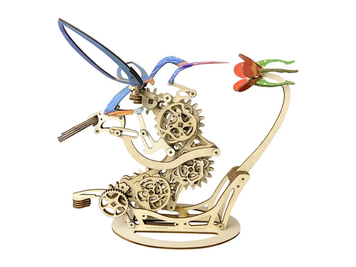 Maqueta De Madera 3d, Diseño De Colibrí Mecánico Dinámico De Colores B. 200 Piezas.
