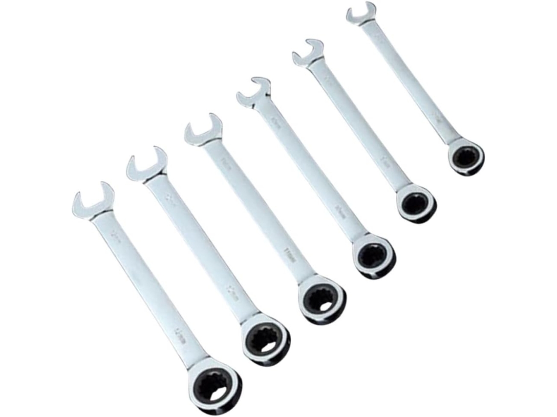 Juego de 6 llaves de carraca combinadas de doble cabezal, de acero macizo, de 6 a 11 mm.