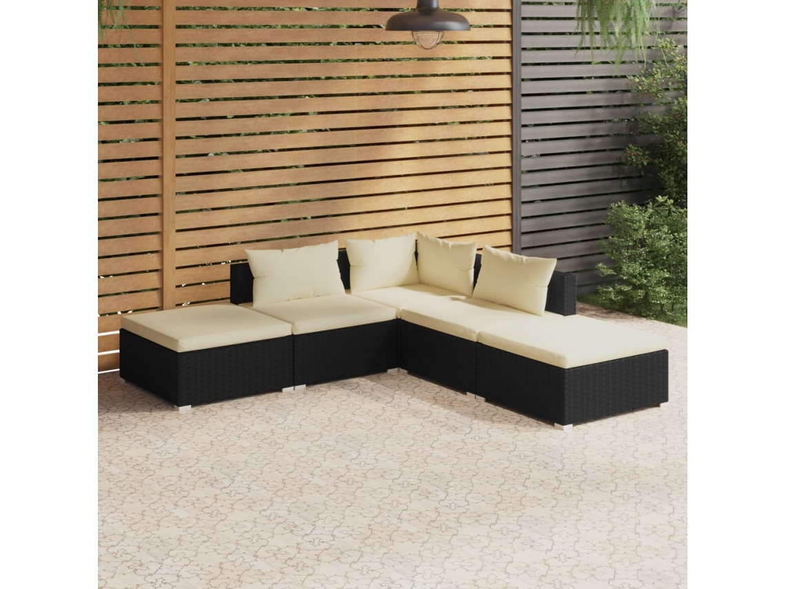 Conjunto de muebles de jardín con cojines de mimbre negros, Dkd Home Decor