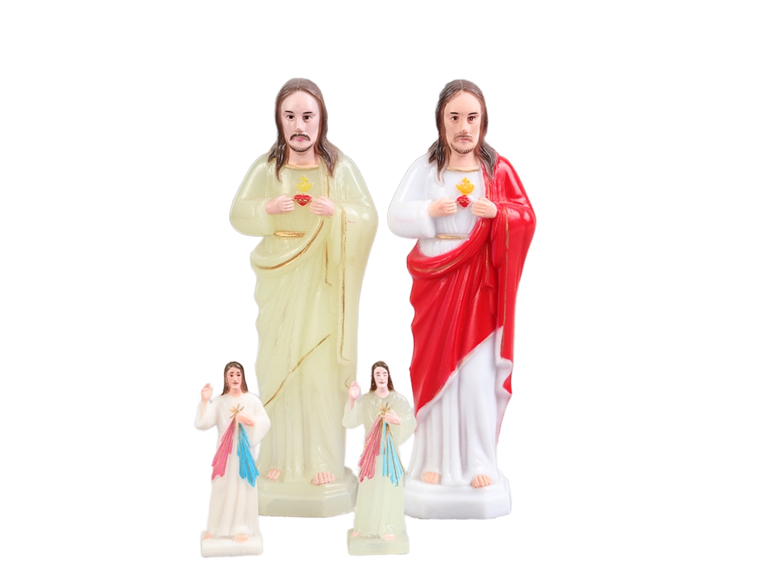 Estatua de la Virgen María de 15cm, Decoración Religiosa, Plástico Colorido que Brilla en la Oscuridad.