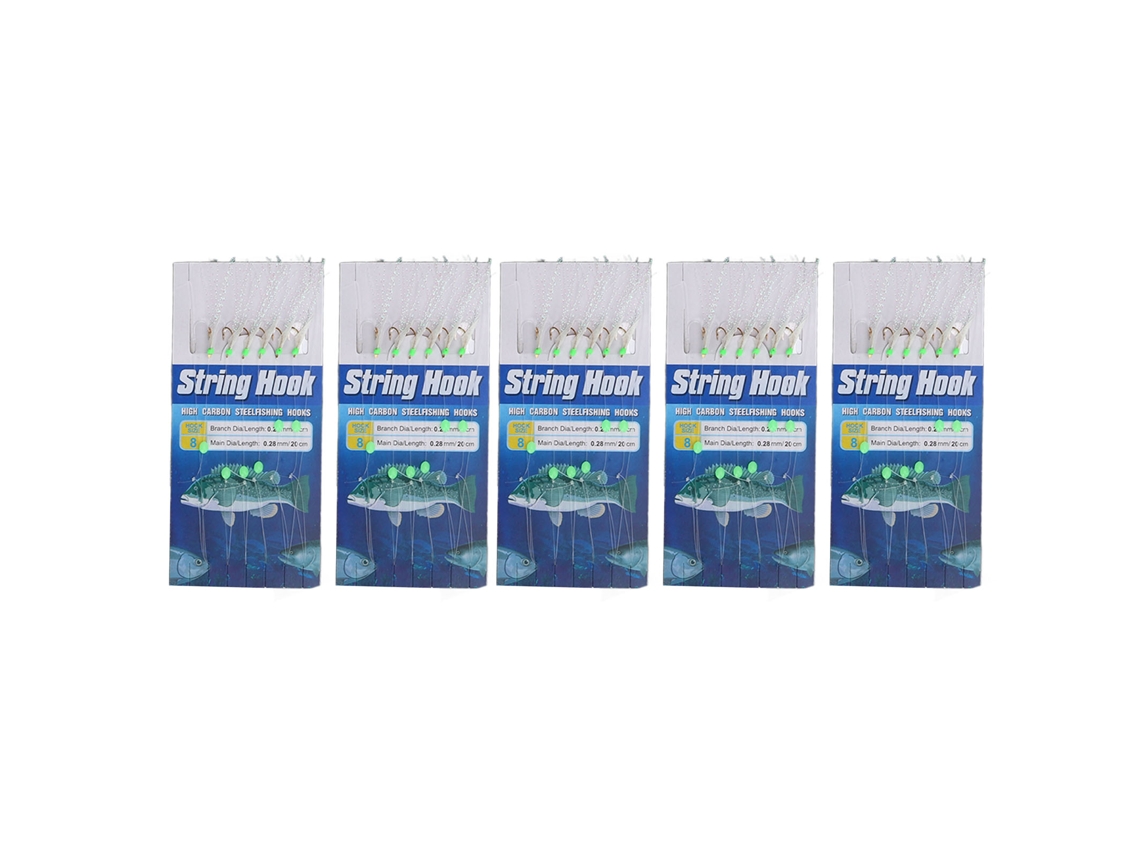 5 Pcs Anzuelos De Piel De Pez Con Perlas Luminosas Plumas Rigs 6 Anzuelos Pesca Mar Salada 8