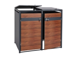 Juego De 2 Cajas De Almacenaje Para Cubos De Basura Estructura Metálica Antracita Con Puertas Imitación Cerezo - Extensible - 50 Kg 04_0006995