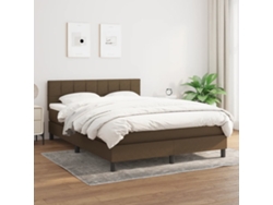 Cama Box Spring Con Colchón Tela Marrón Oscuro 140x200 Cm