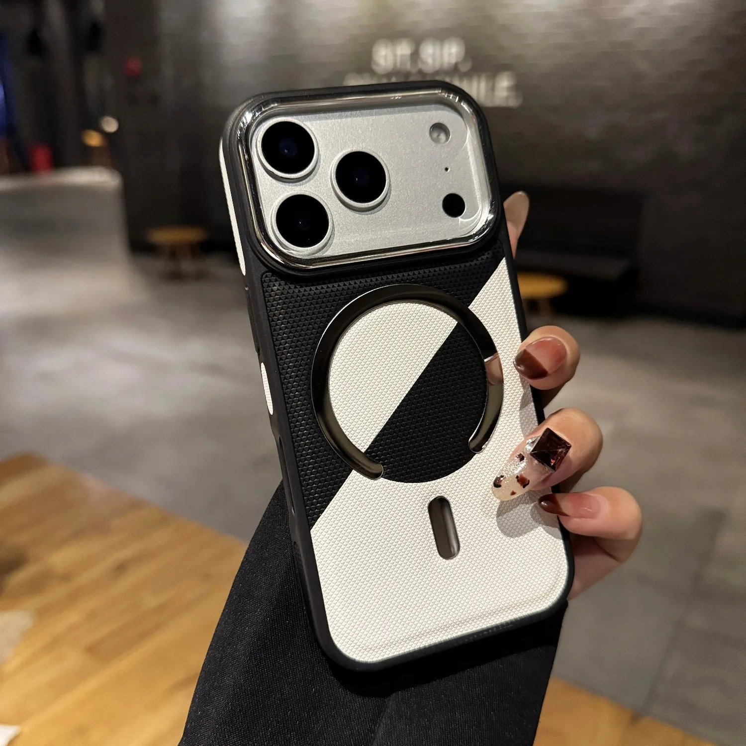 (negro, Iphone 13 Pro Max) Funda Protectora De Cuero A Prueba De Golpes Con Carga Inalámbrica Magnética.