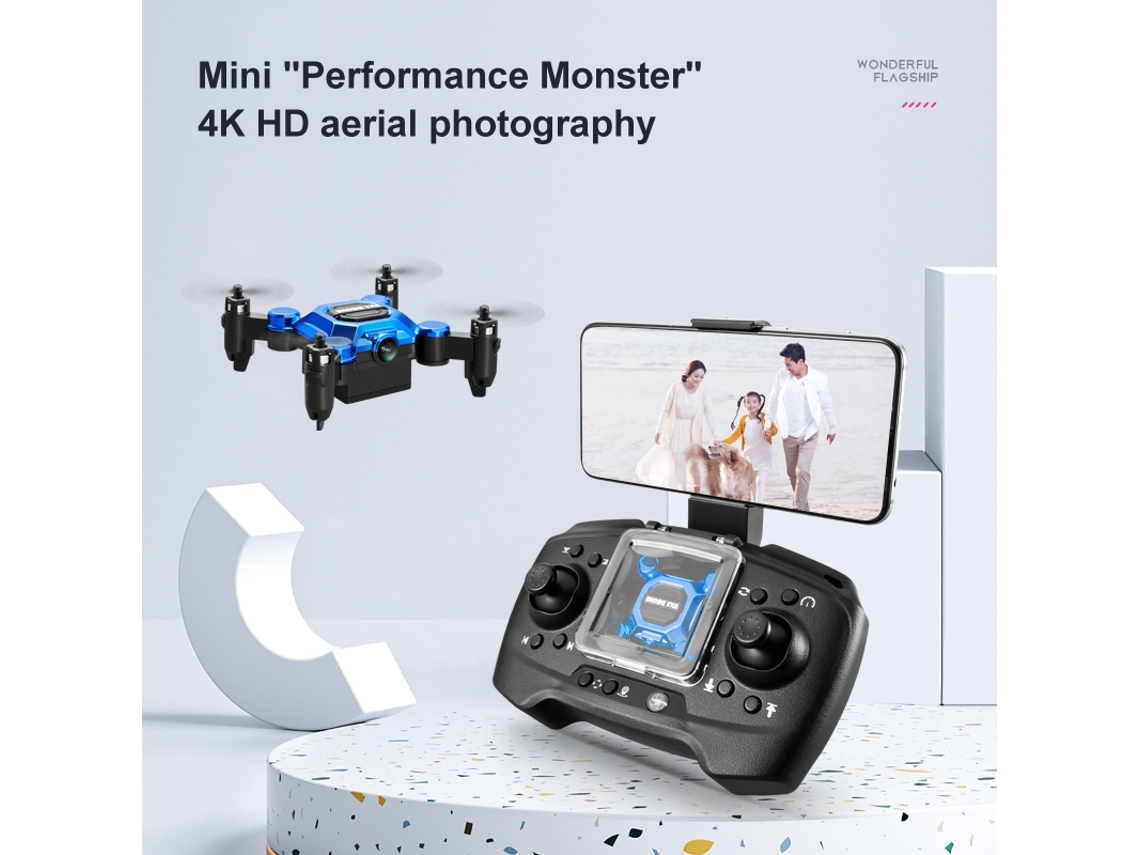 Mini dron plegable, avión portátil de altitud fija con cámara 4K (3 baterías - Duración de la batería: 10 min - dorado) YIZHOOD
