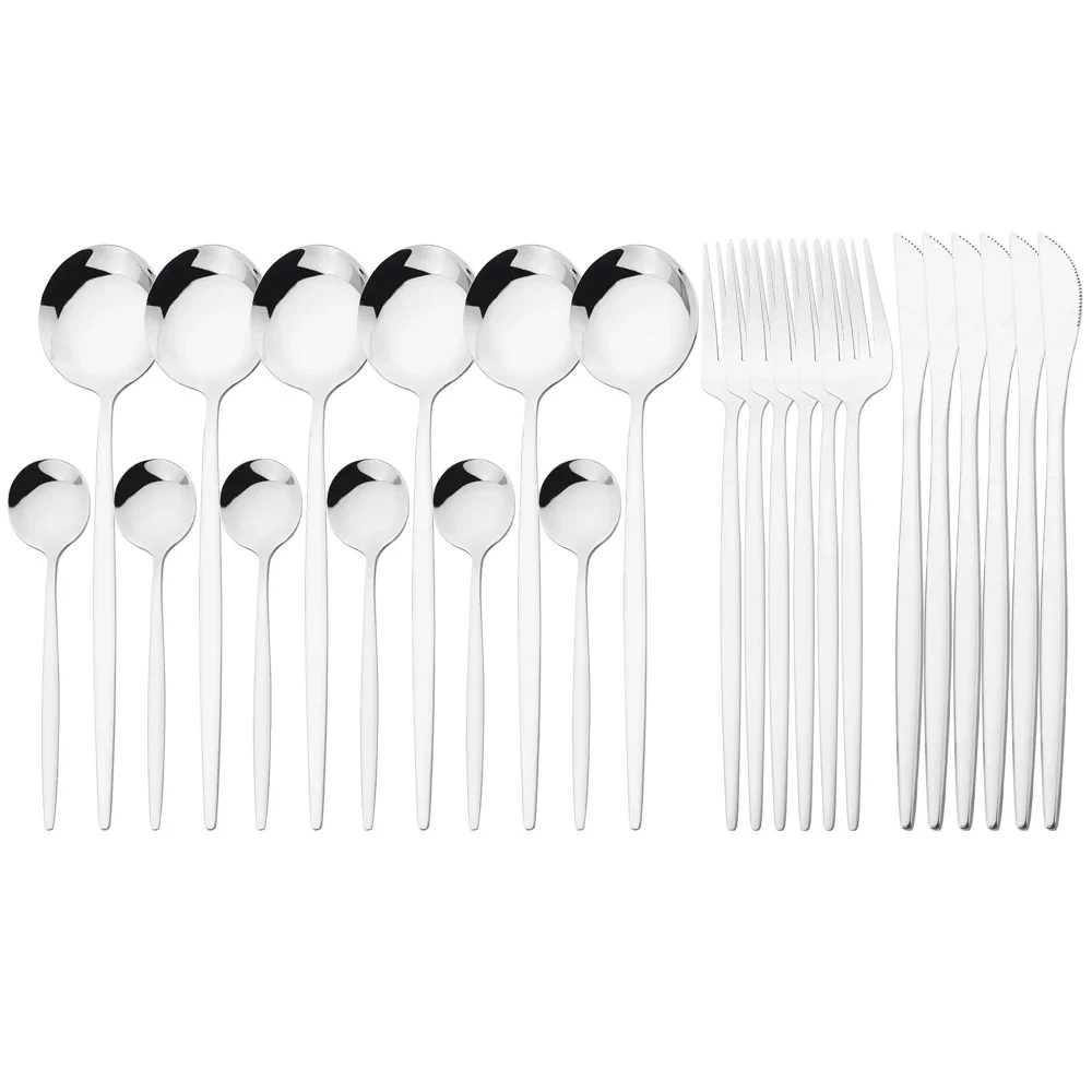 (plata, Juego De 24 Piezas) Cubiertos De Acero Inoxidable Pulidos A Espejo, Incluye Cuchillo, Tenedor Y Cuchara.