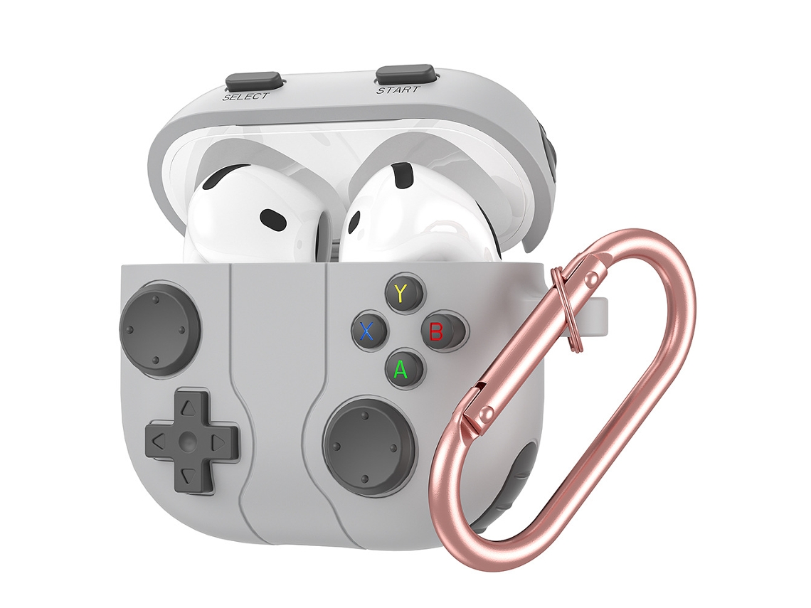 Funda protectora de silicona líquida para Airpods 4 con mosquetón, compatible con carga inalámbrica, color gris Siurn