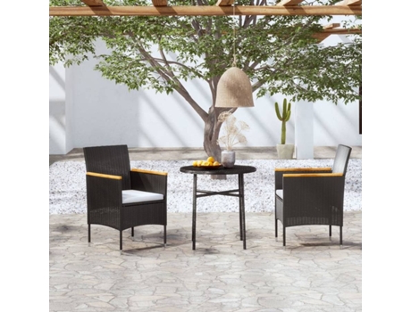 Conjunto 3 de comedor para jardín VIDAXL ratán sintético negro