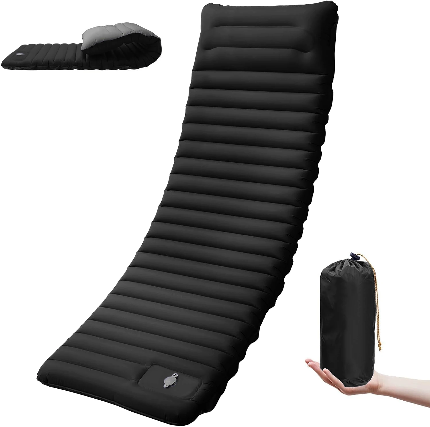 Colchoneta De Camping Gruesa De 10 Cm (negra), Adecuada Para Acampar Al Aire Libre, Hacer Senderismo Y Pescar.