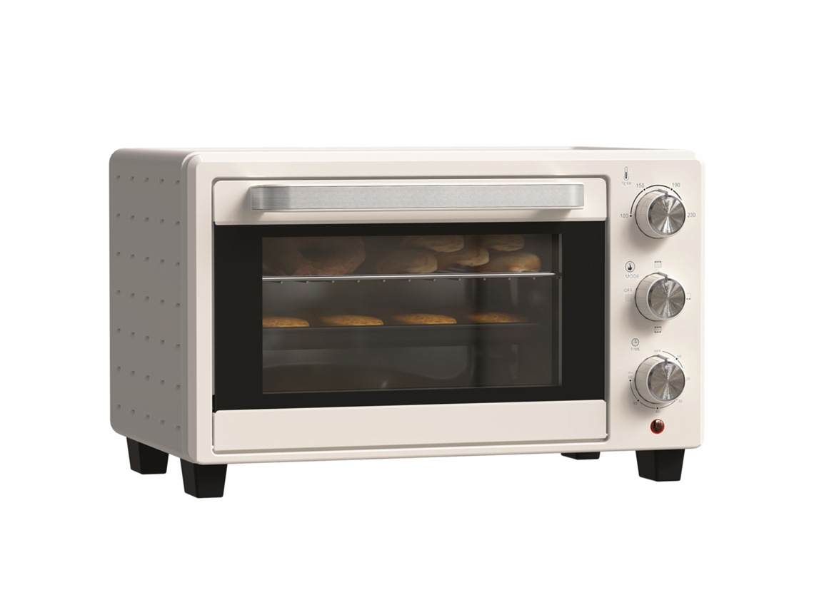 Mini horno de 21 litros con 1 rejilla, 1 bandeja para hornear, 3 niveles de temperatura, de 100 °C a 230 °C, acero inoxidable y cristal blanco crema, ZENCORE SERVICES