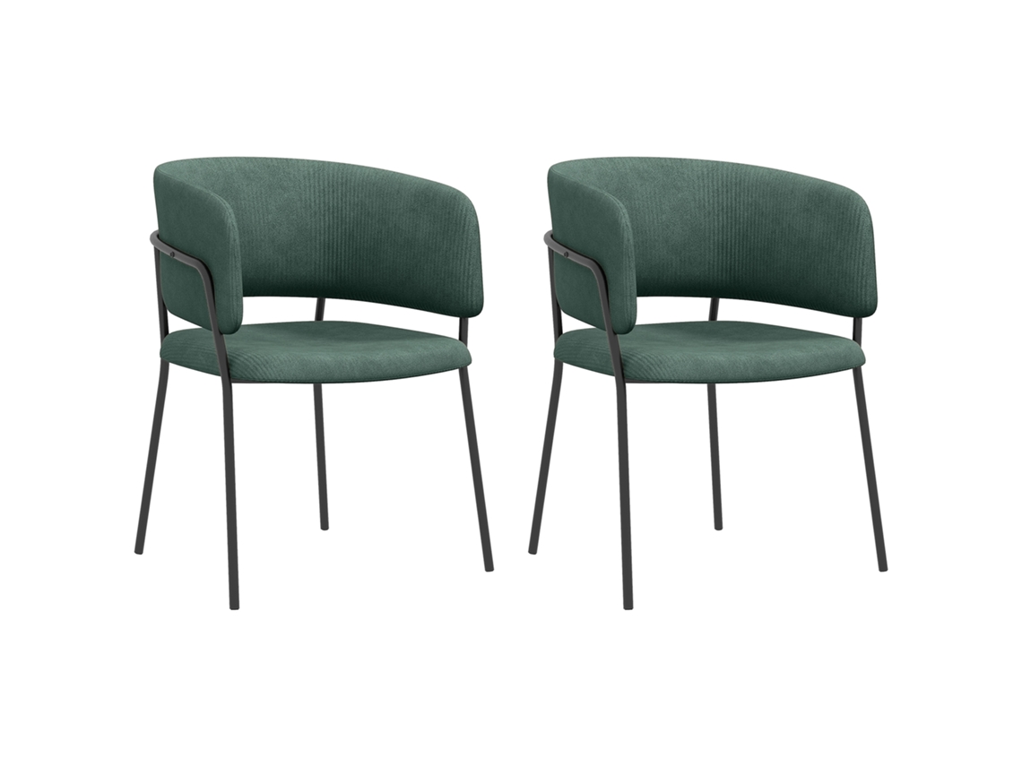 Juego de 2 sillas PMM CAPITALI con patas de acero y asiento tapizado en tela de terciopelo verde.